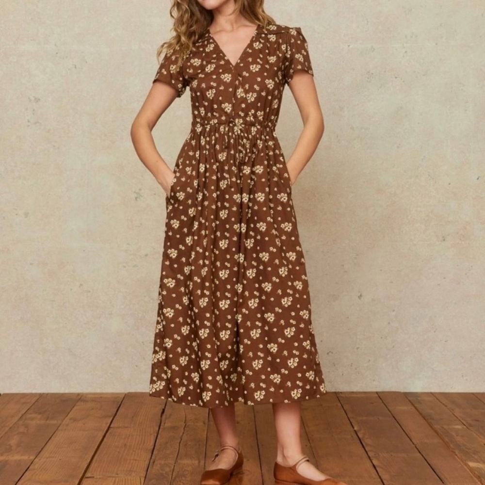 Christy Dawn The Dawn Dress Russet Floral Bouquet Brown Organic Cotton size XS